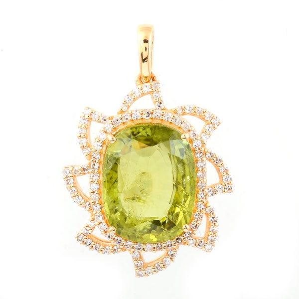 5.62 Ct Cushion Mixed Cut Natural Green Sapphire 14K Gold Pendant