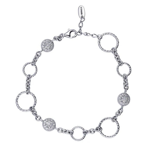 Open Circle Cable CZ Link Bracelet in Sterling Silver