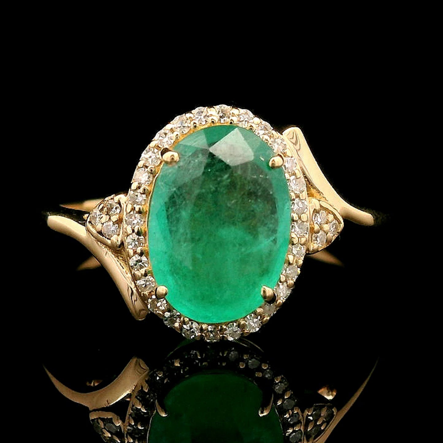 1.58 Ct Oval Mixed Cut Natural Emerald 14K Gold Ring