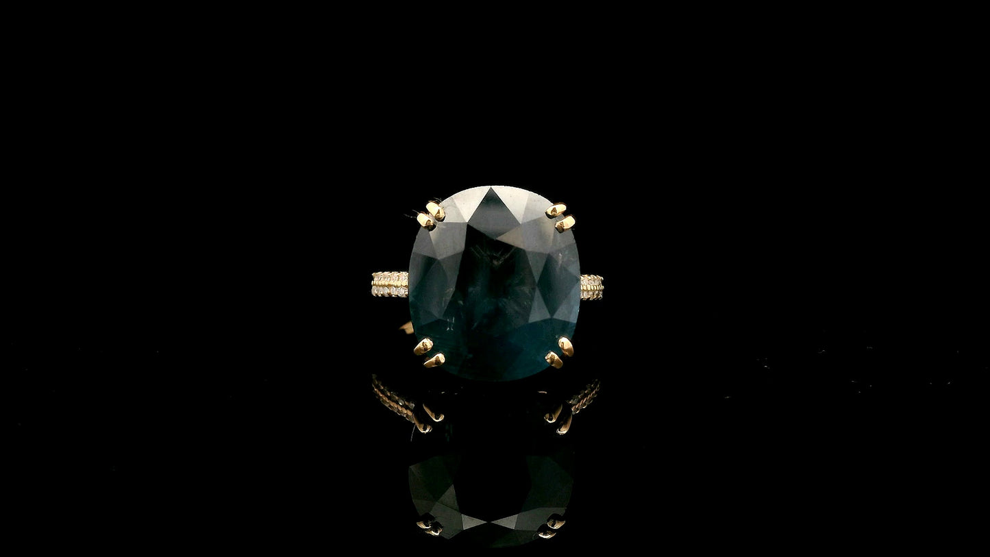 12.15 Ct Cushion Natural Sapphire 14K Gold Ring