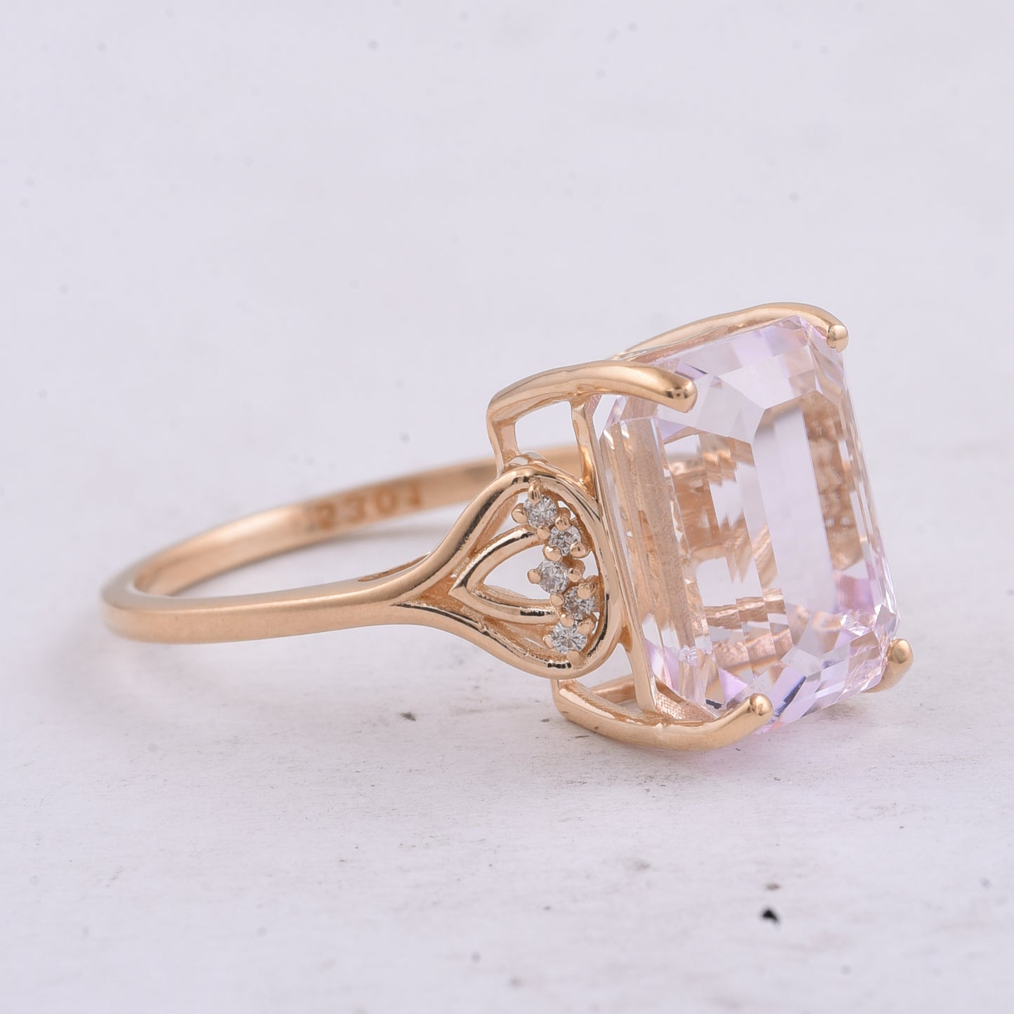 6.73 Ct Octagon Step Cut Natural Kunzite 14K Gold Ring