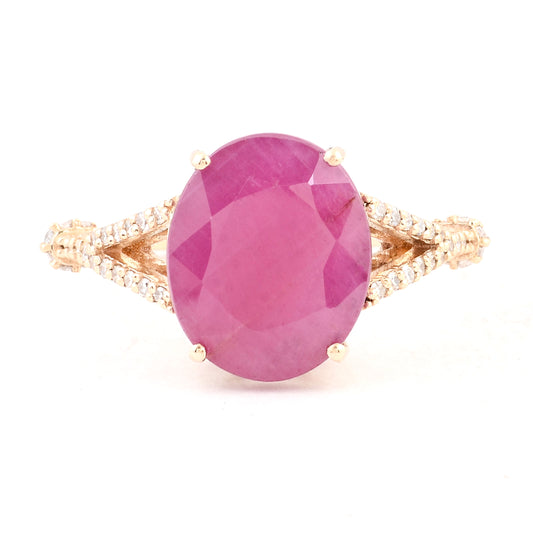 5.28 Ct Oval Mixed Cut Natural Corundum Ruby 14K Gold Ring