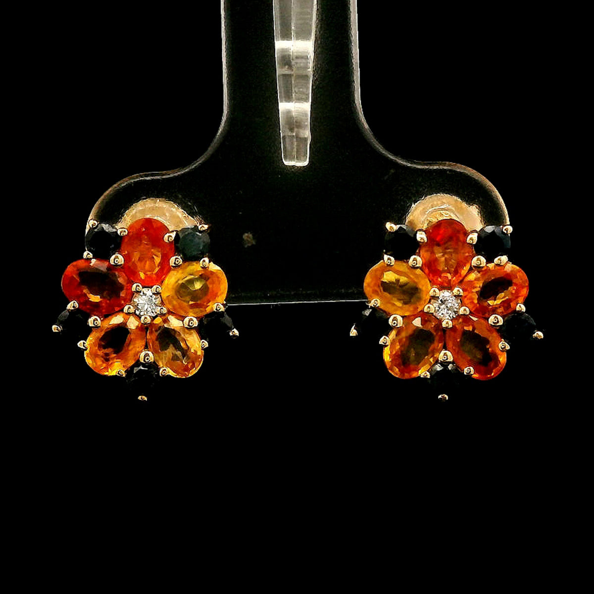 2.60 Ct Oval Multi Sapphire 14K Gold Earrings