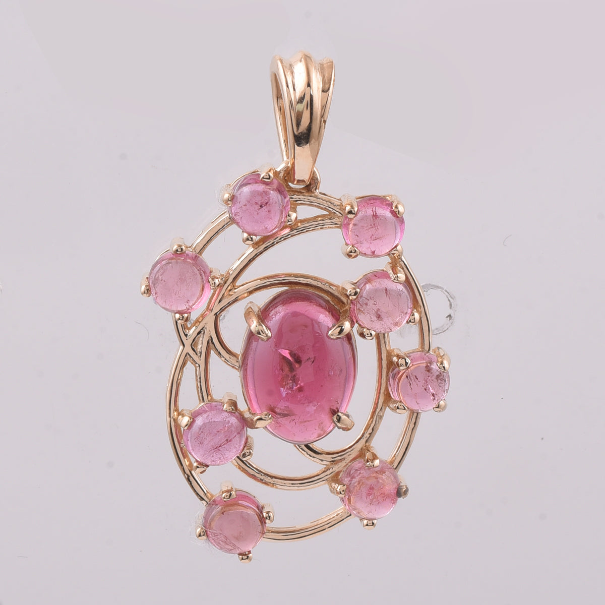 2.60 Ct Oval Cabochon Cut, Round Cabochon Cut Natural Pink Tourmaline 14K Gold Pendant