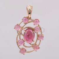 2.60 Ct Oval Cabochon Cut, Round Cabochon Cut Natural Pink Tourmaline 14K Gold Pendant