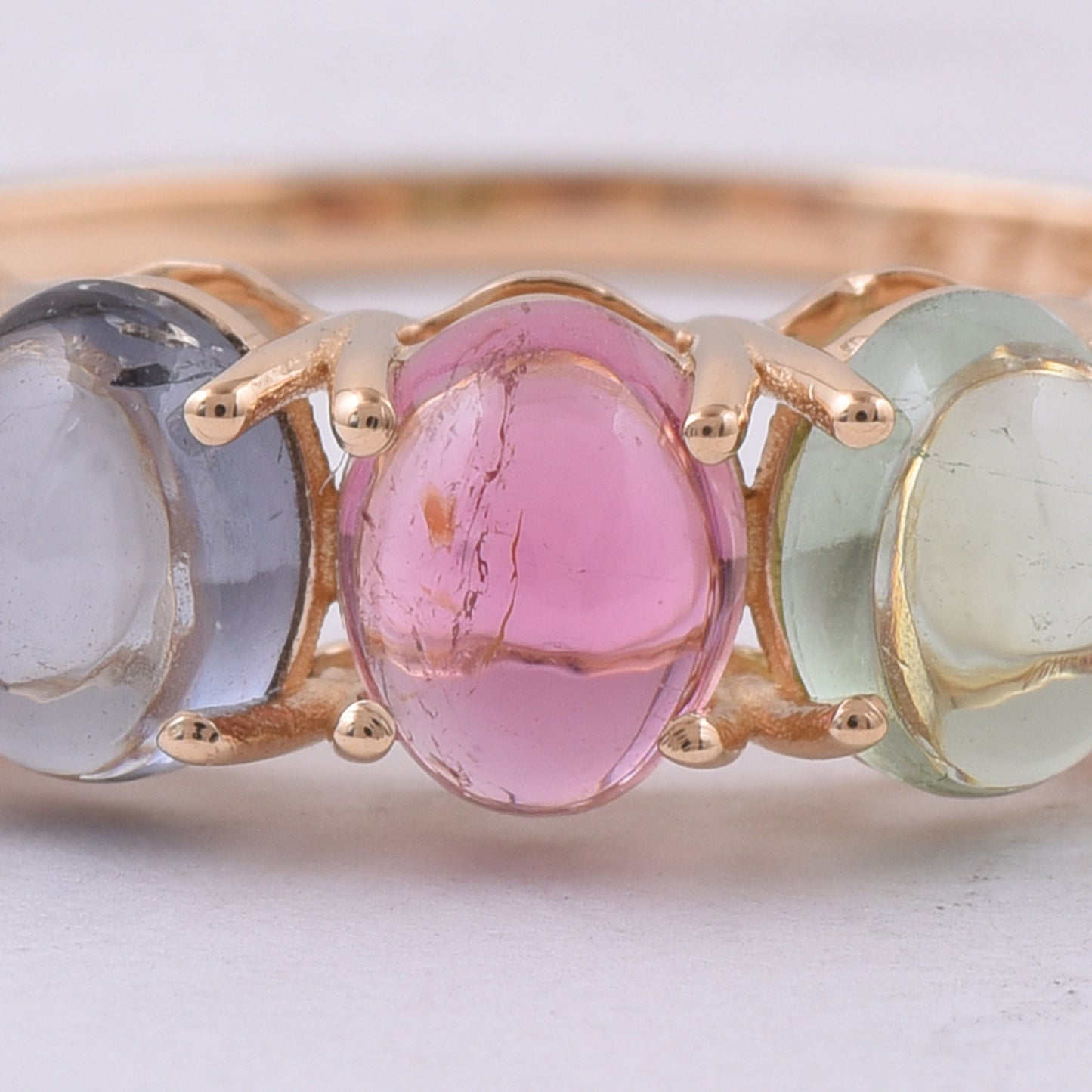 2.21 Ct Oval Cabochon Cut Natural Multi-Coloured Tourmaline 14K Gold Ring