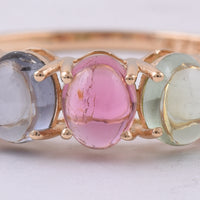 2.21 Ct Oval Cabochon Cut Natural Multi-Coloured Tourmaline 14K Gold Ring