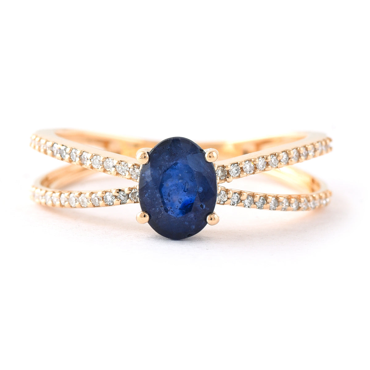 1.24 Ct Oval Mixed Cut Natural Sapphire 14K Gold Ring