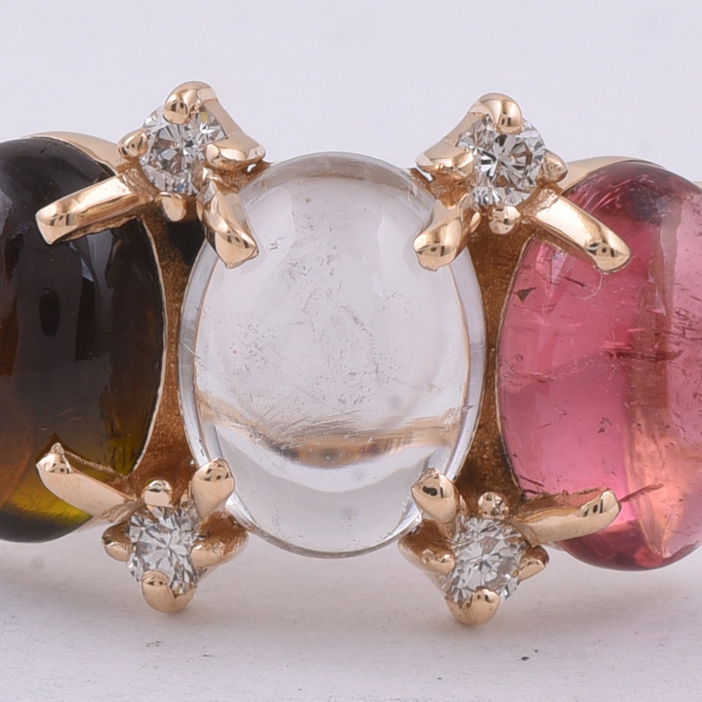 4.34 Ct Oval Cabochon Cut Natural Multi-Coloured Tourmaline 14K Gold Ring