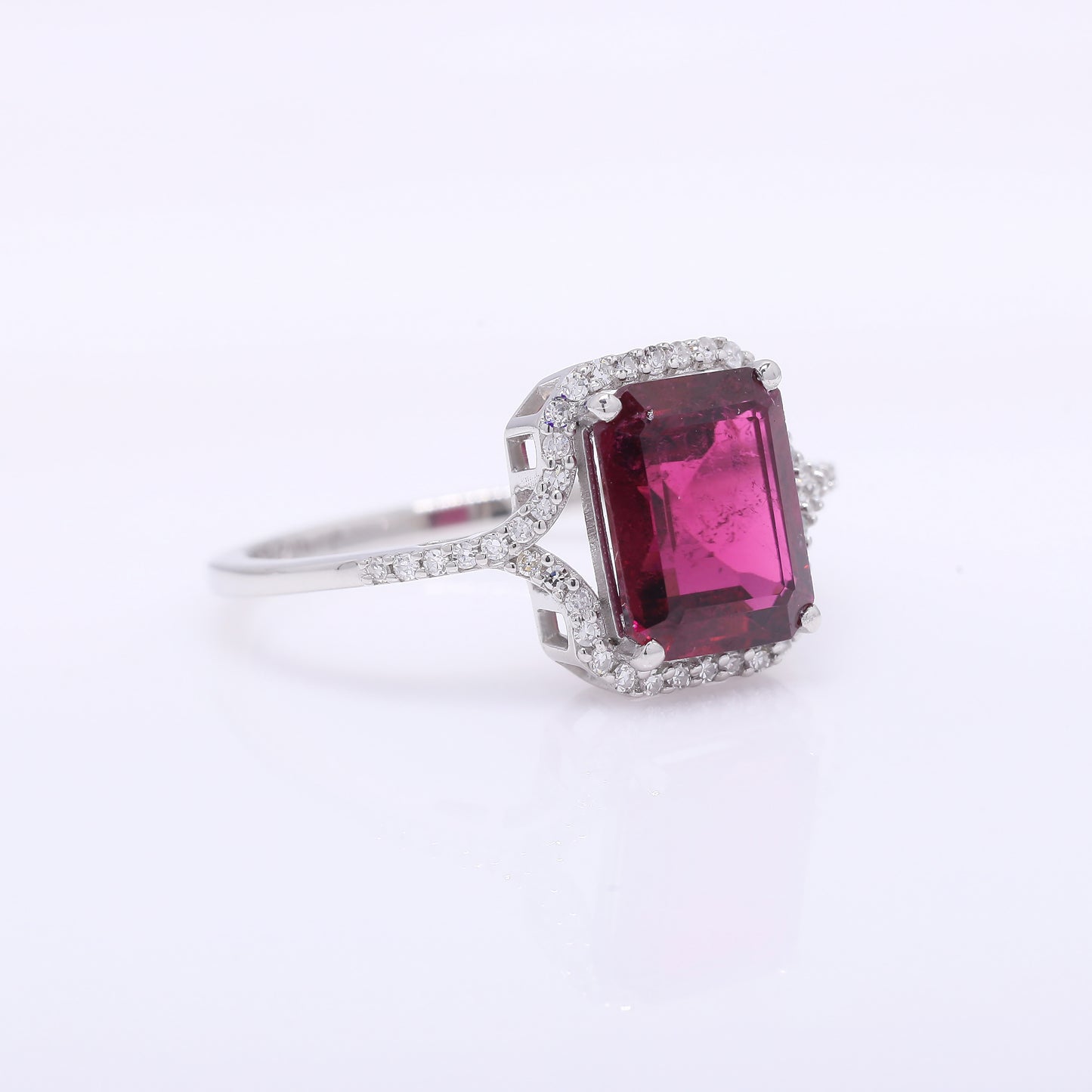 2.61 Ct Octagon Step Cut Natural Rubellite 950 Platinum Ring