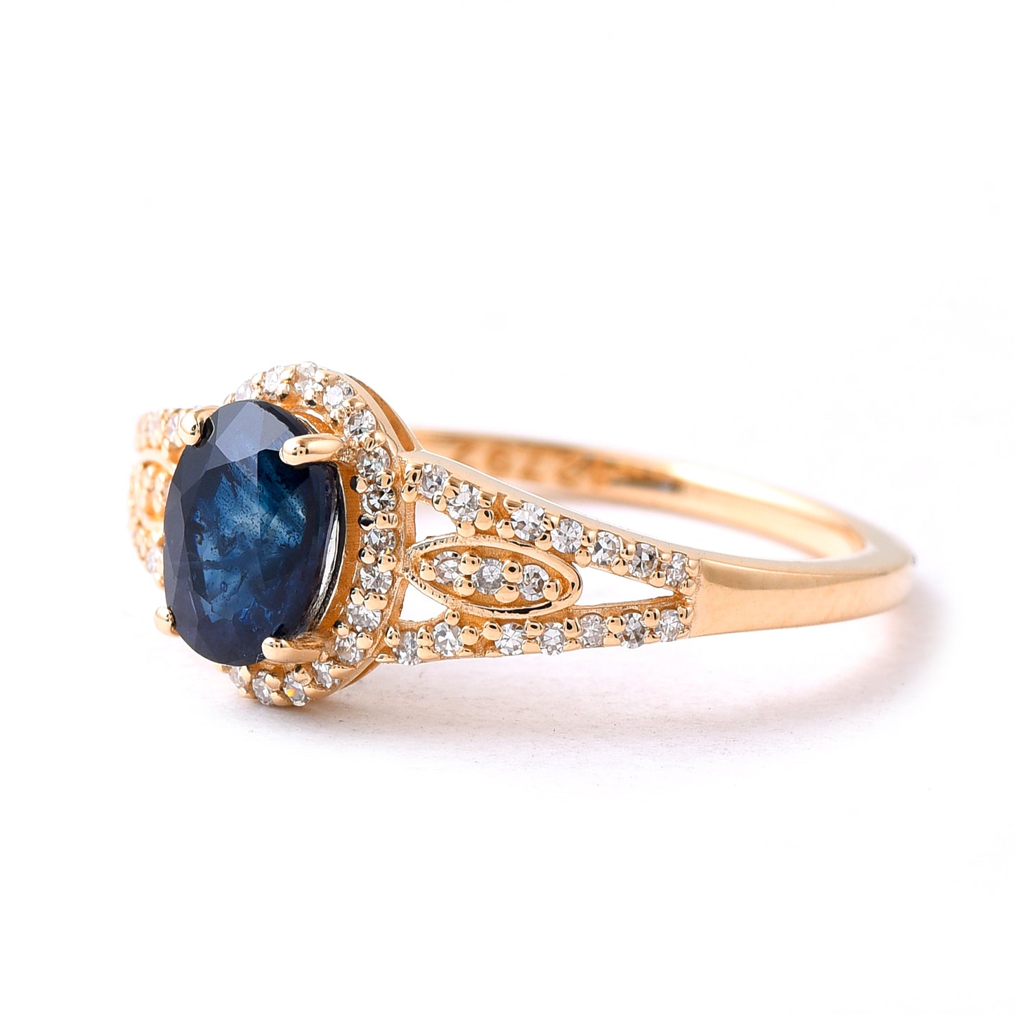 1.34 Ct Oval Mixed Cut Natural Sapphire 14K Gold Ring