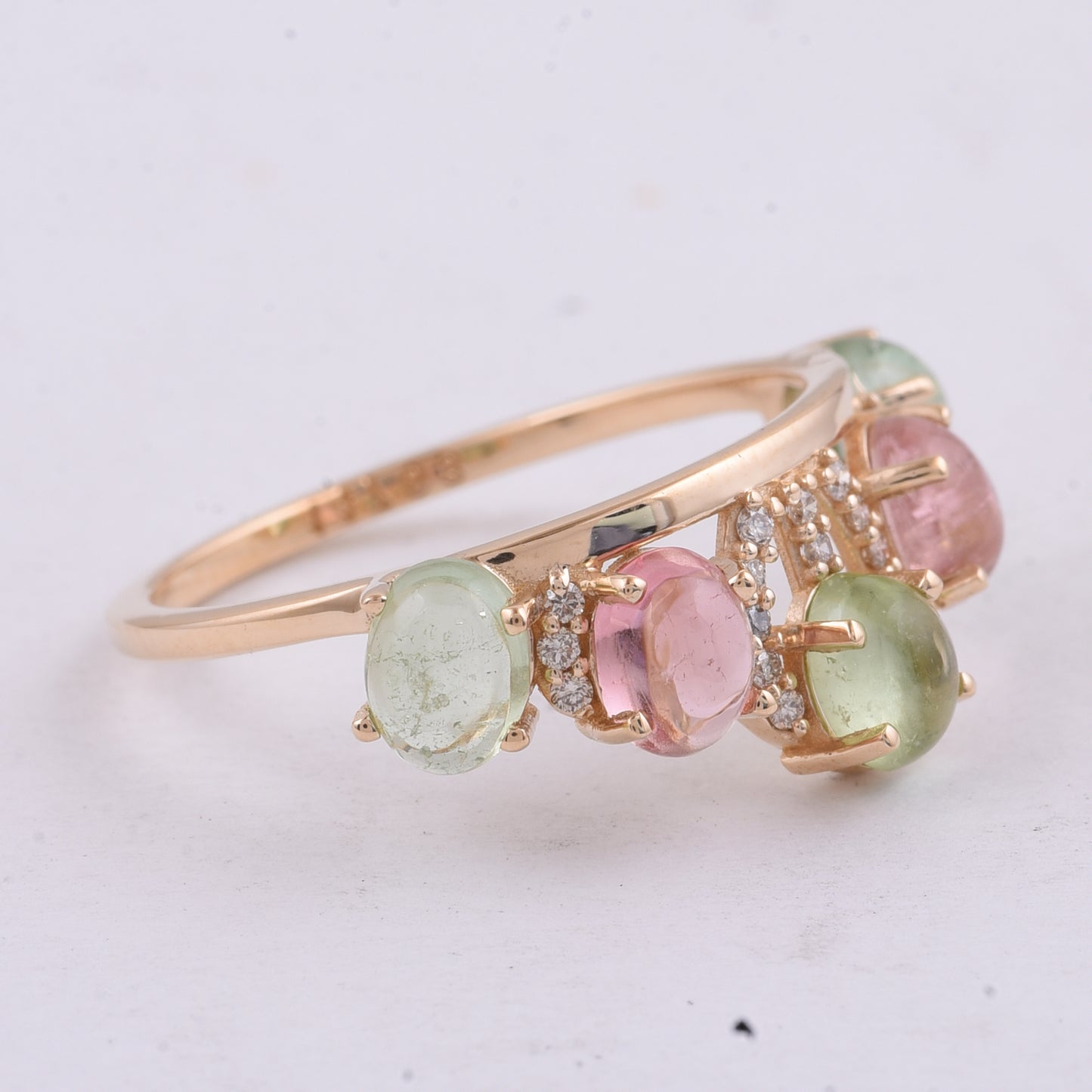 2.32 Ct Oval Cabochon Cut Natural Multi-Coloured Tourmaline 14K Gold Ring