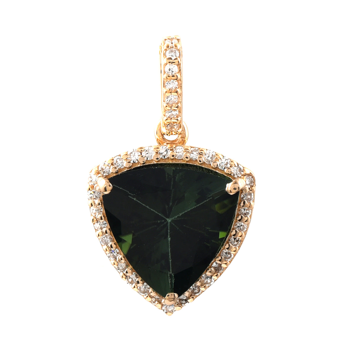 2.12 Ct Triangle Mixed Cut Natural Green Tourmaline 14K Gold Pendant