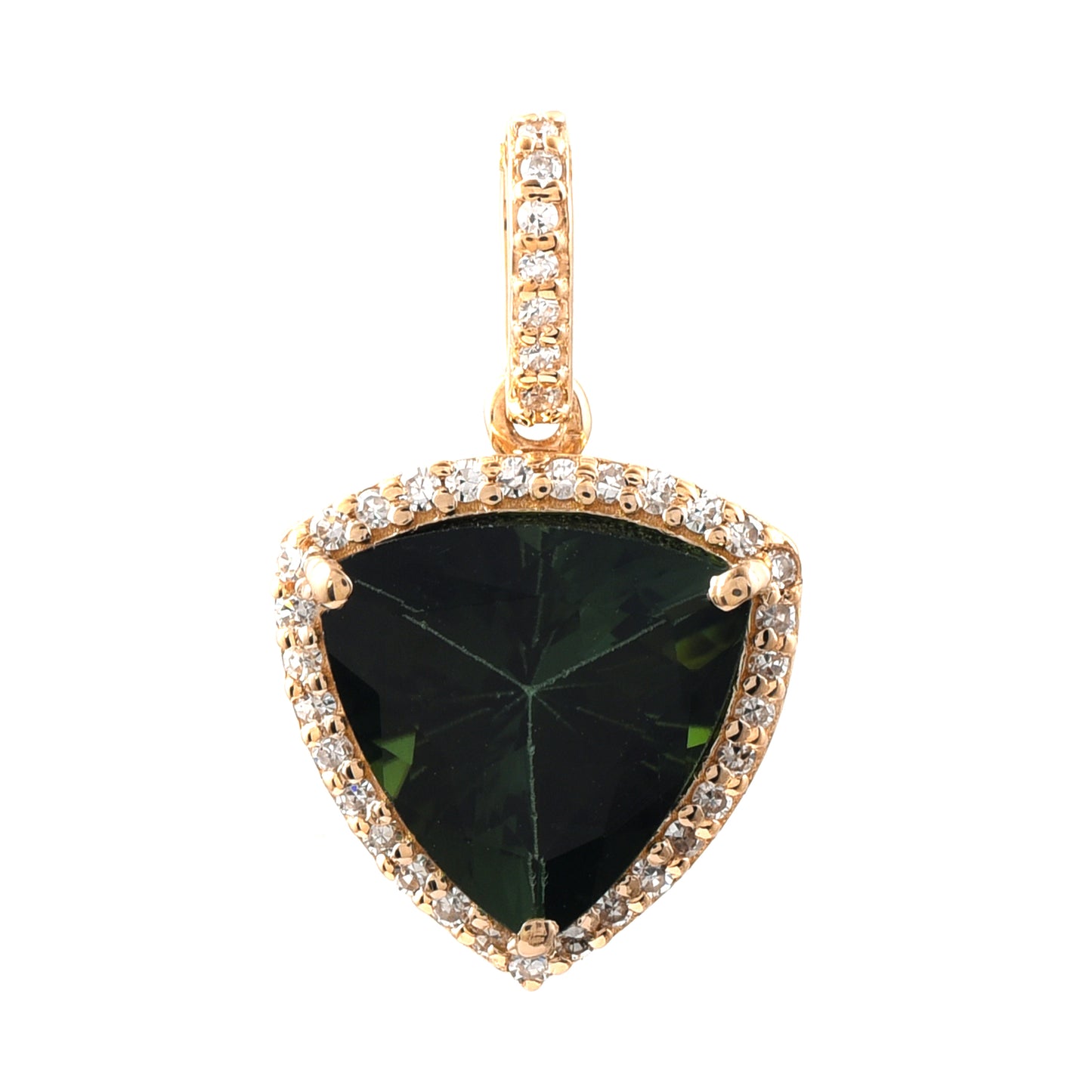 2.12 Ct Triangle Mixed Cut Natural Green Tourmaline 14K Gold Pendant