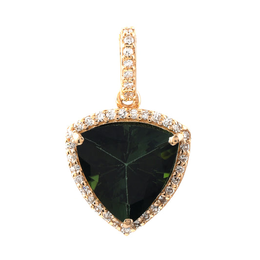 2.12 Ct Triangle Mixed Cut Natural Green Tourmaline 14K Gold Pendant