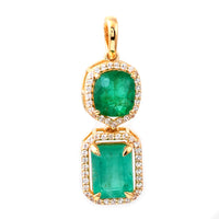 3.22 Ct Octagon Step Cut, Cushion Mixed Cut Natural Emerald 14K Gold Pendant