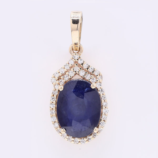 2.30 Ct Oval Mixed Cut Natural Sapphire 14K Gold Pendant