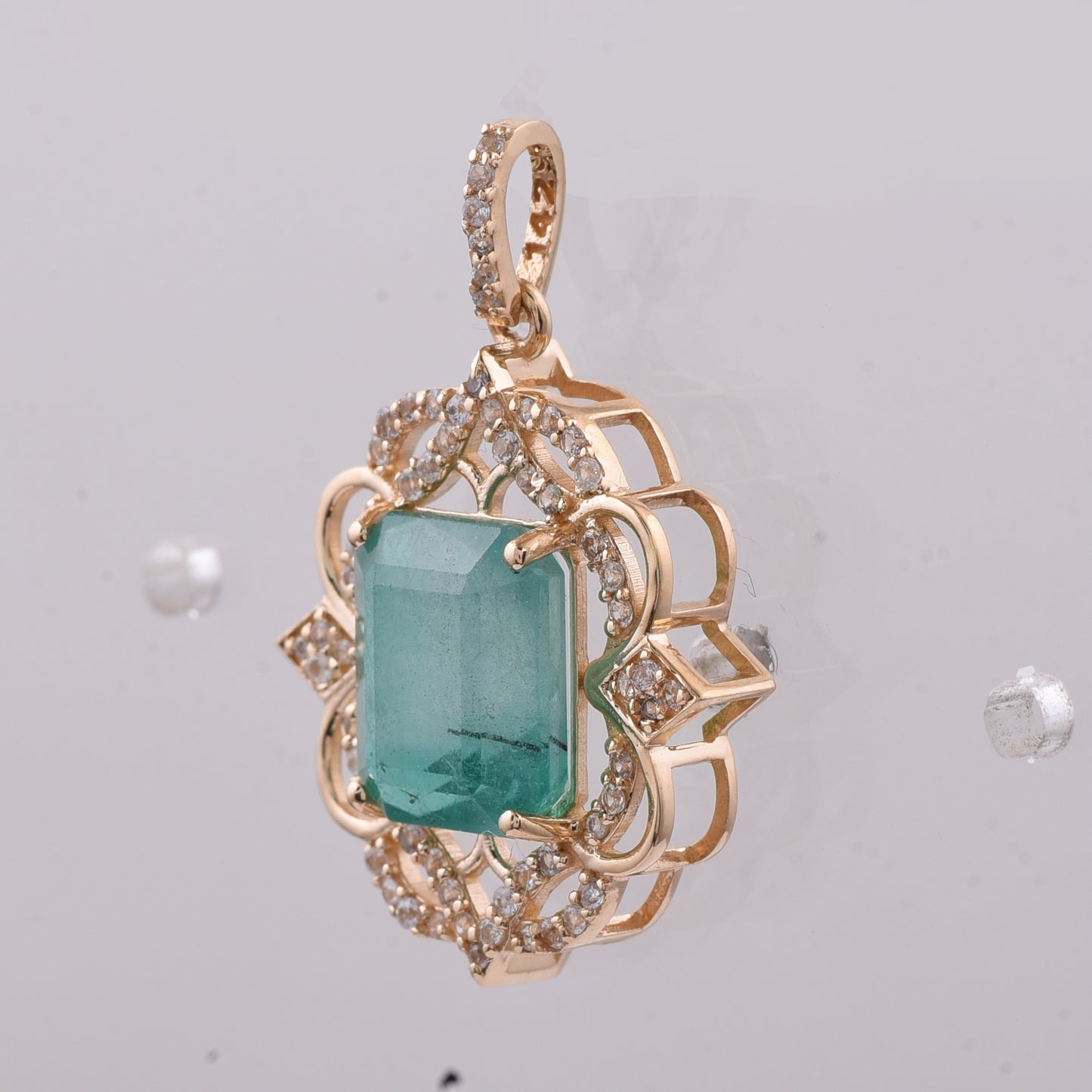 3.54 Ct Octagon Step Cut Natural Emerald 14K Gold Pendant