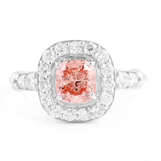 1.57 Carats Fancy Vivid Pink Lab Grown Diamond 14K Gold Ring