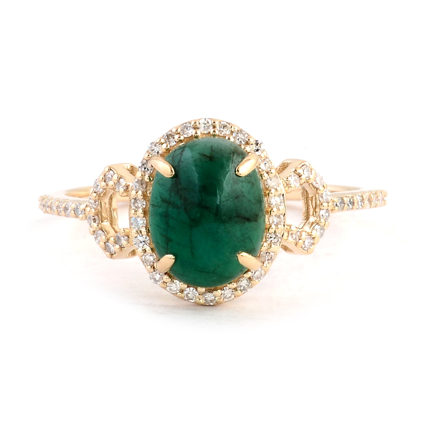 1.89 Ct Oval Cabochon Natural Beryl Emerald 14K Gold Ring