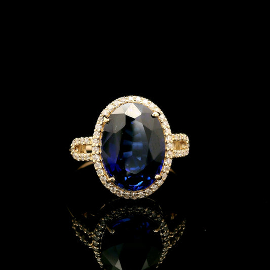 5.19 Ct Oval Mixed Cut Lab Grown Sapphire 14K Gold Ring