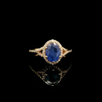 2.14 Ct Oval Mixed Cut Natural Sapphire 14K Gold Ring