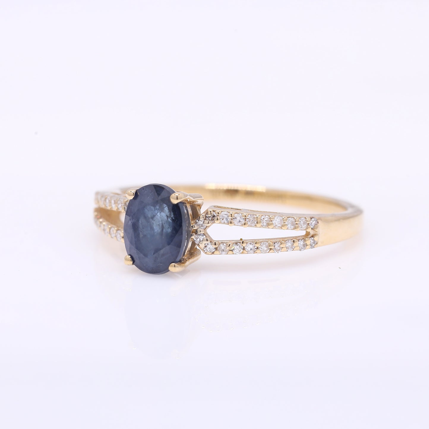 1.38 Ct Oval Mixed Cut Natural Sapphire 14K Gold Ring