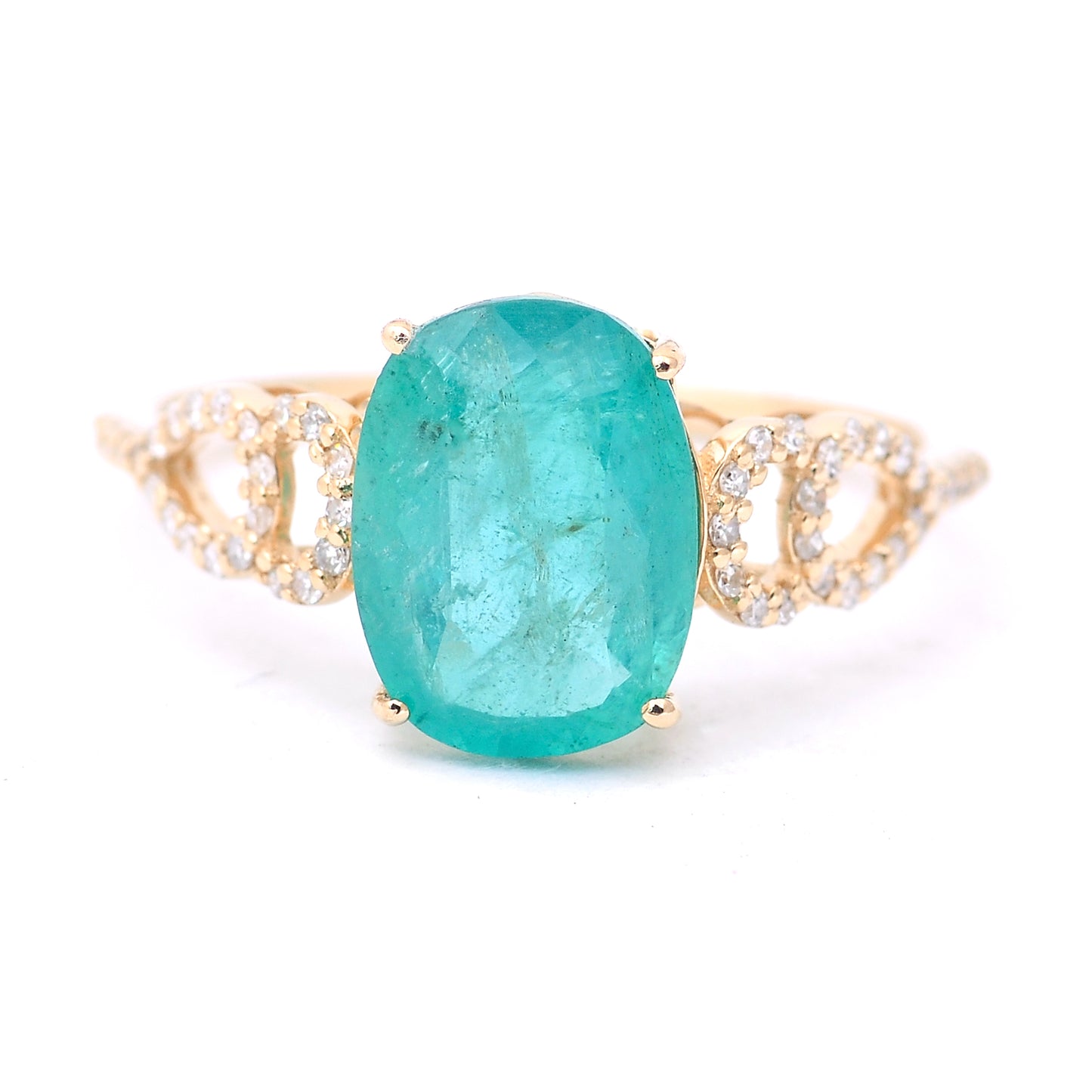2.50 Ct Cushion Mixed Cut Natural Emerald 14K Gold Ring