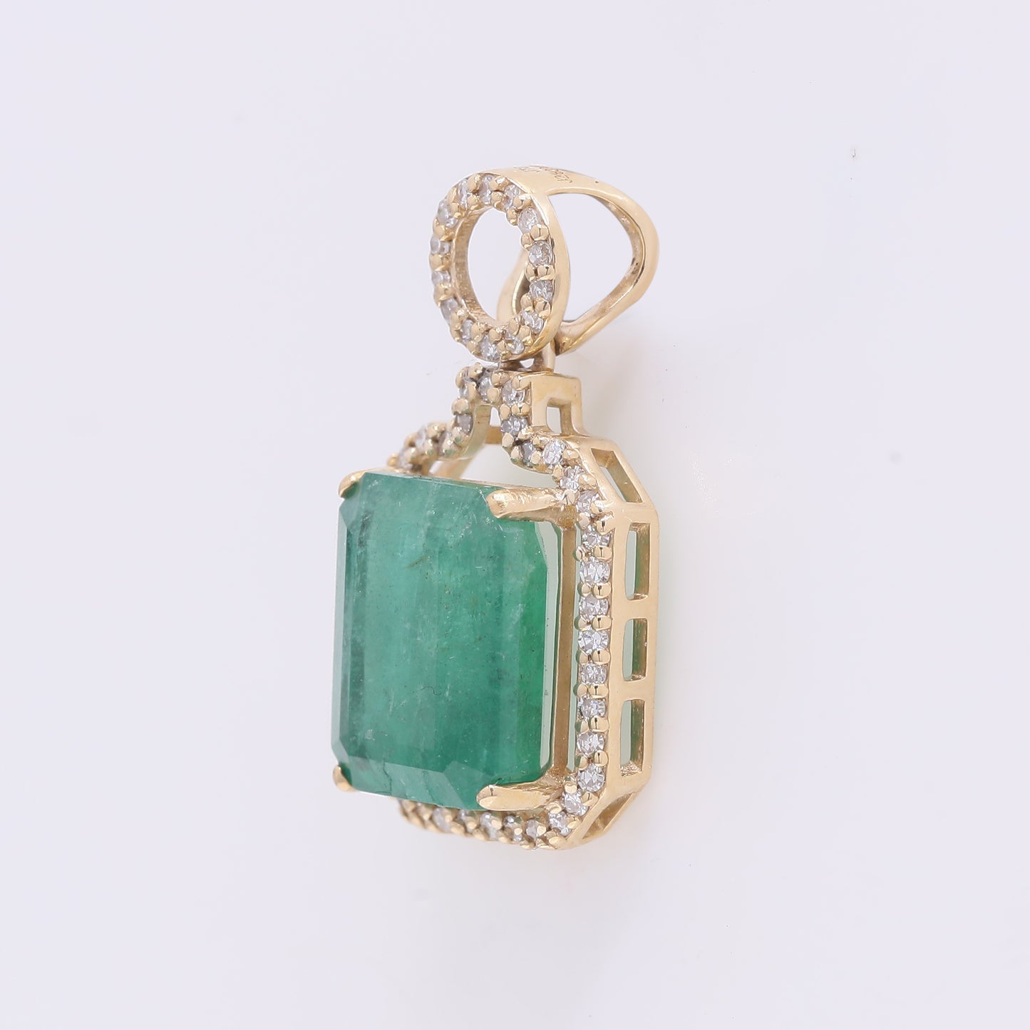 3.64 Ct Octagon Step Cut Natural Emerald 14K Gold Pendant