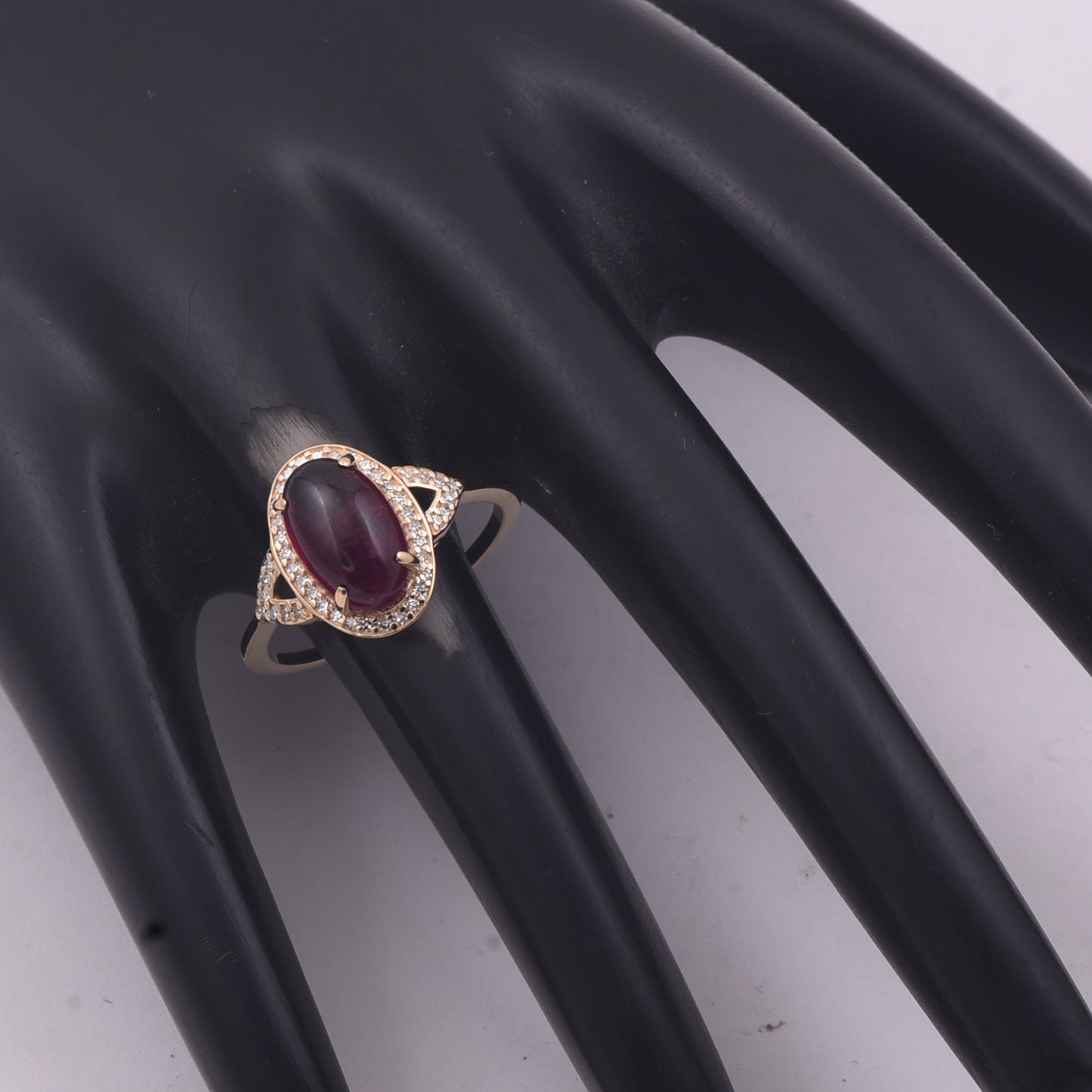 2.79 Ct Oval Cabochon Cut Natural Rubellite 14K Gold Ring