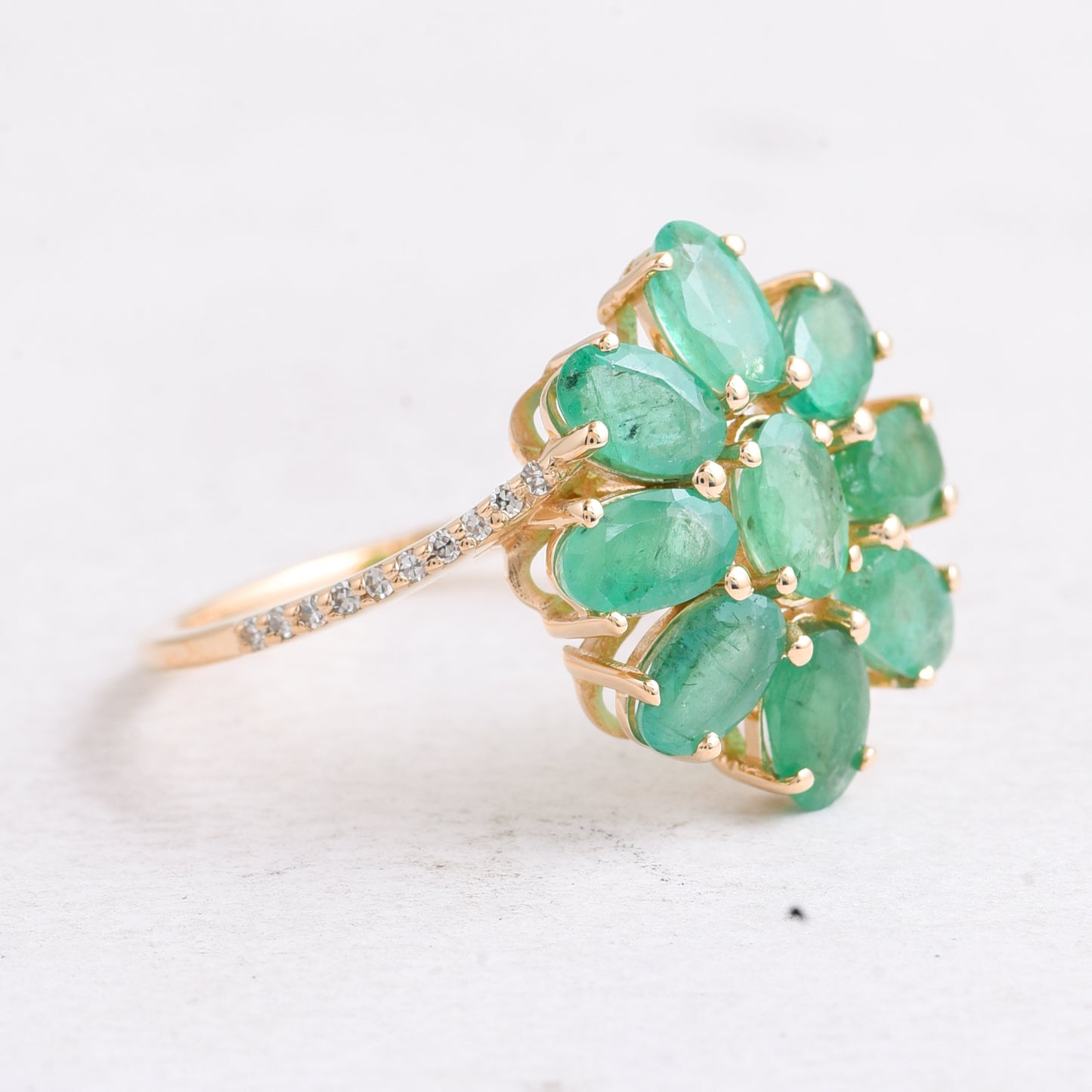 4.14 Ct Oval Mixed Cut Natural Emerald 14K Gold Ring