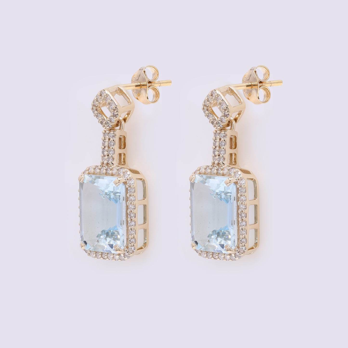 4.02 Ct Octagon Step Cut Natural Aquamarine 14K Gold Earrings