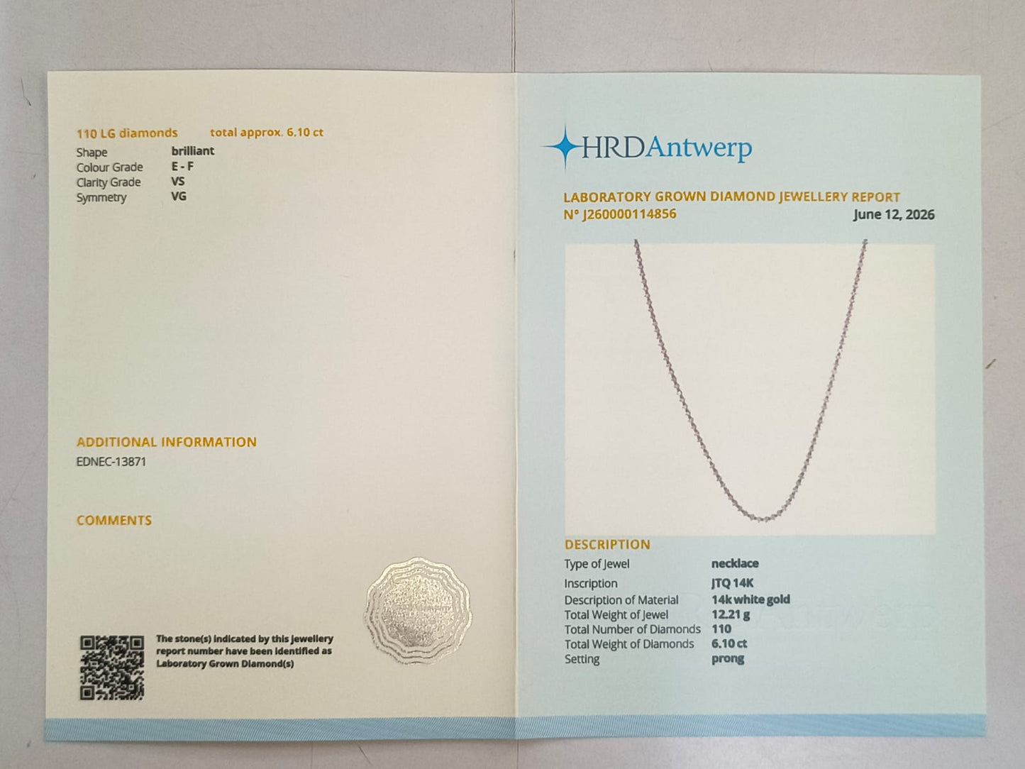 6.10 Ct Round Lab Grown Diamond 14K Gold Necklace