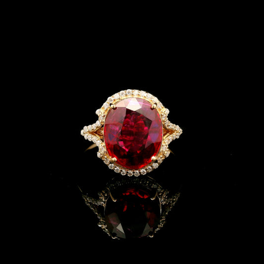 3.99 Ct Oval Mixed Cut Lab Grown Ruby 14K Gold Ring