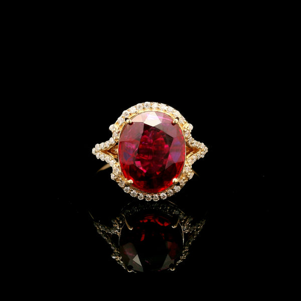 3.99 Ct Oval Mixed Cut Lab Grown Ruby 14K Gold Ring