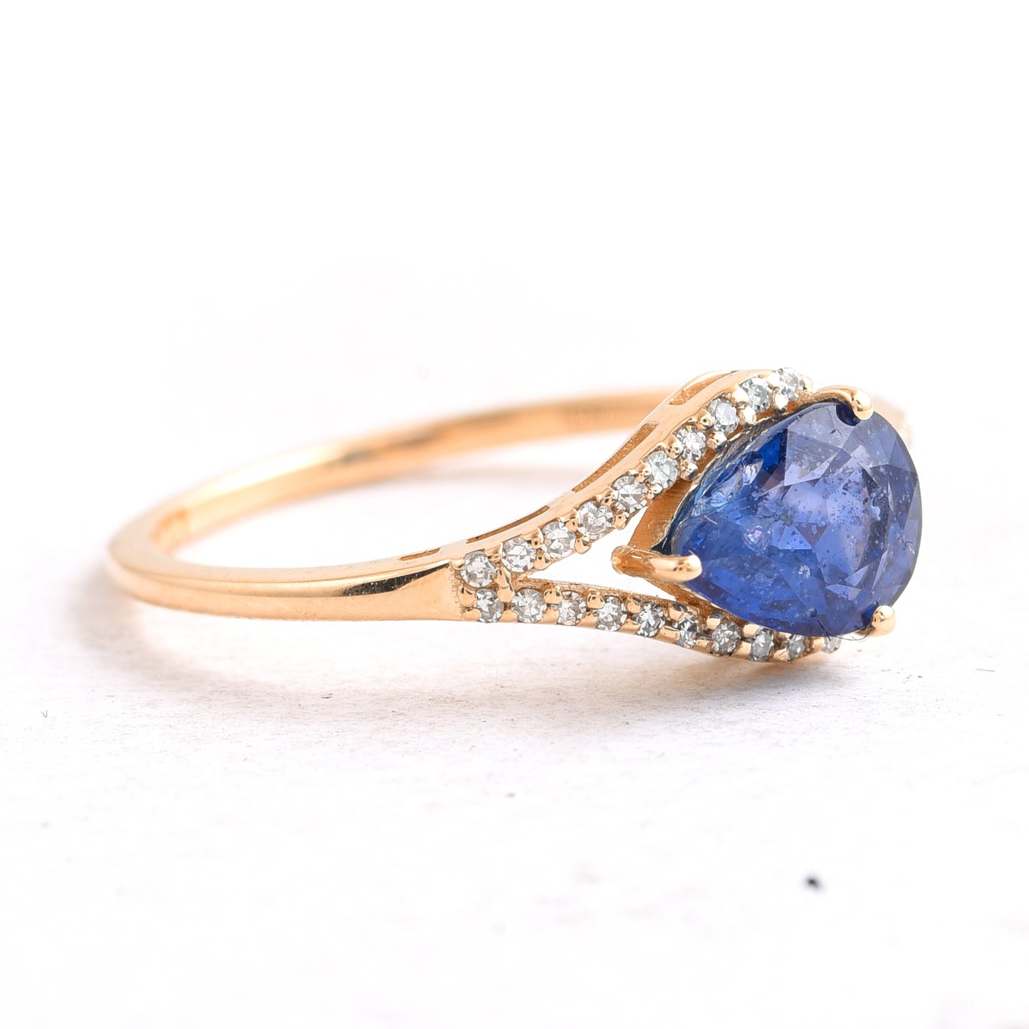 1.56 Ct Pear Mixed Cut Natural Sapphire 14K Gold Ring