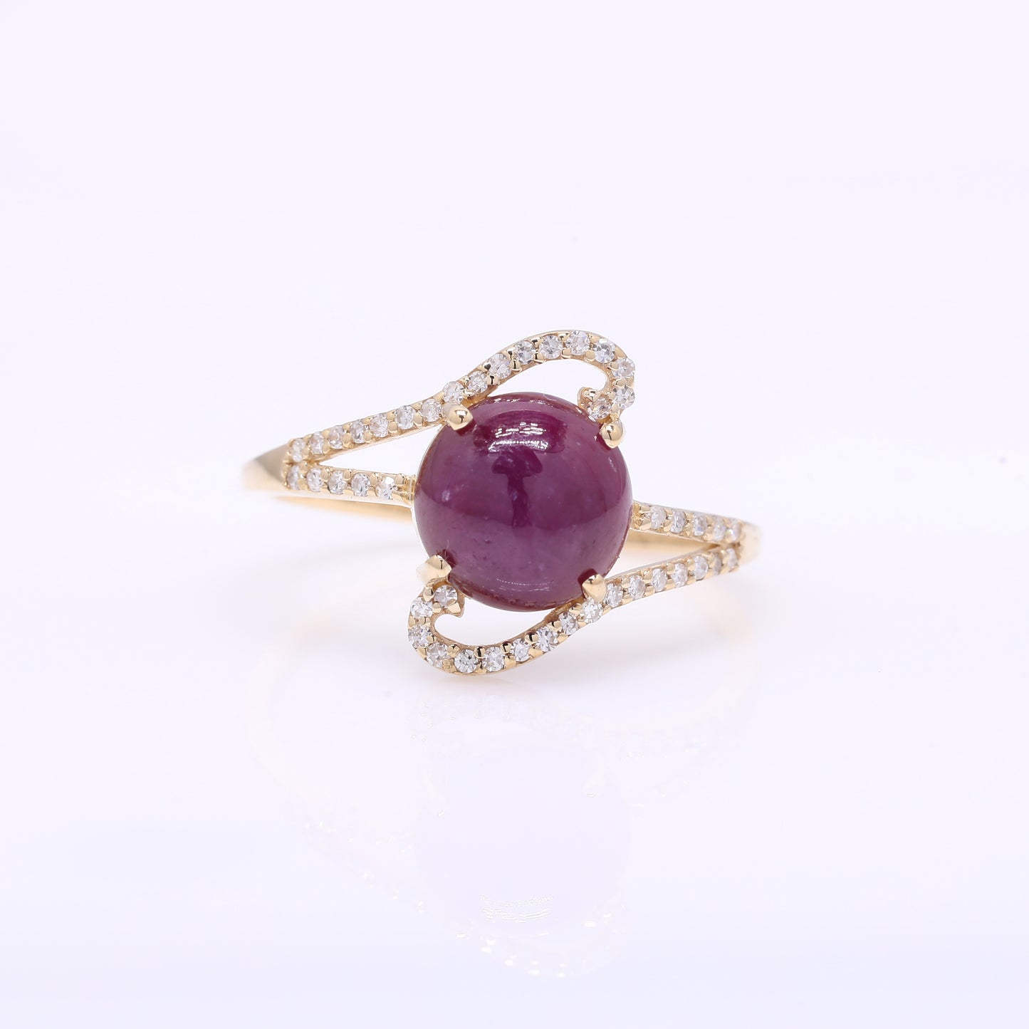 2.84 Ct Round Cabochon Cut Natural Ruby 14K Gold Ring