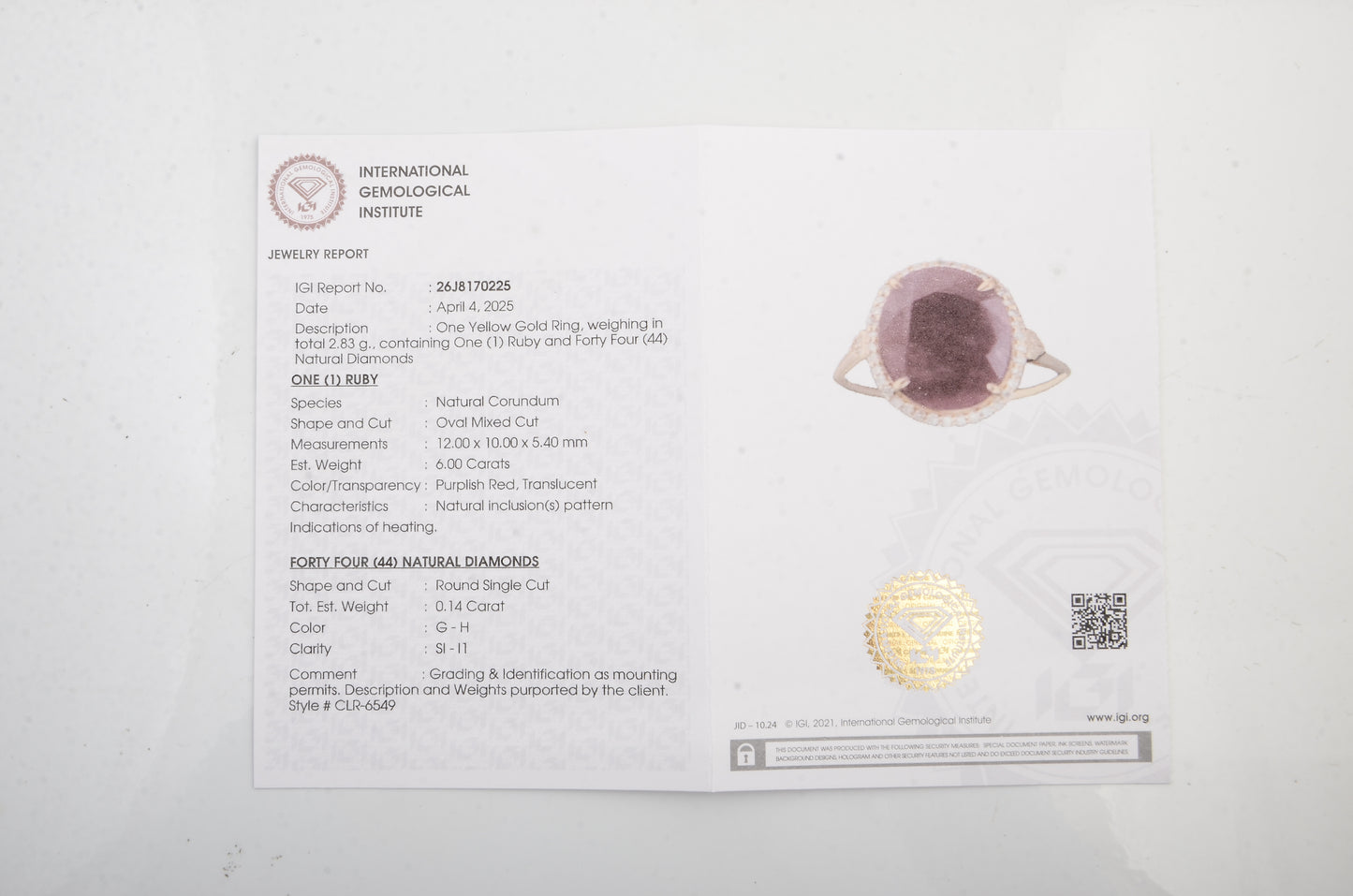6.14 Ct Natural Codundum Ruby 14K Gold Ring