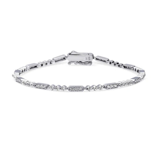 Art Deco Milgrain CZ Chain Bracelet in Sterling Silver