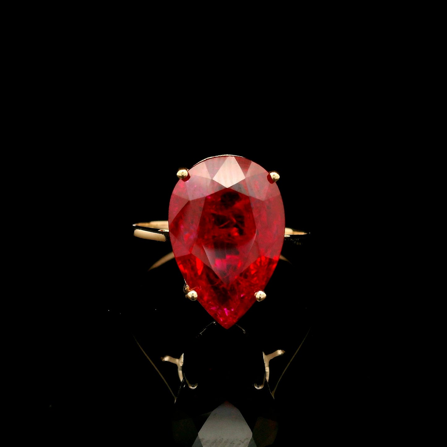 8.64 Ct Pear Lab Grown Ruby 14K Gold Ring