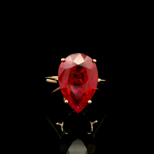8.64 Ct Pear Lab Grown Ruby 14K Gold Ring