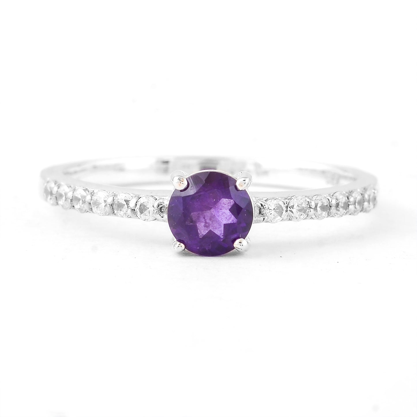 0.75 Ct Round Amethyst, Cubic Zirconia, 925 Sterling Silver Ring