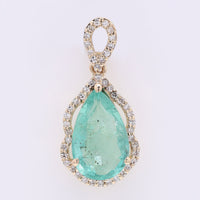 1.84 Ct Pear Mixed Cut Natural Emerald 14K Gold Pendant