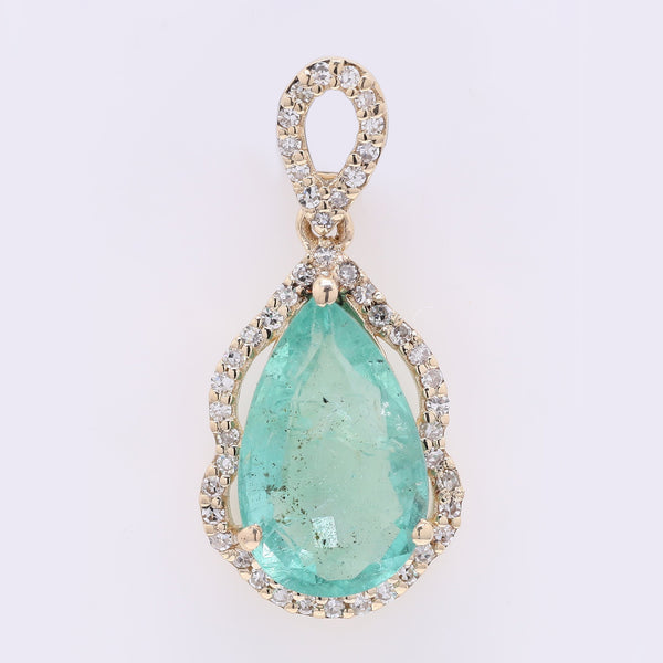 1.84 Ct Pear Mixed Cut Natural Emerald 14K Gold Pendant