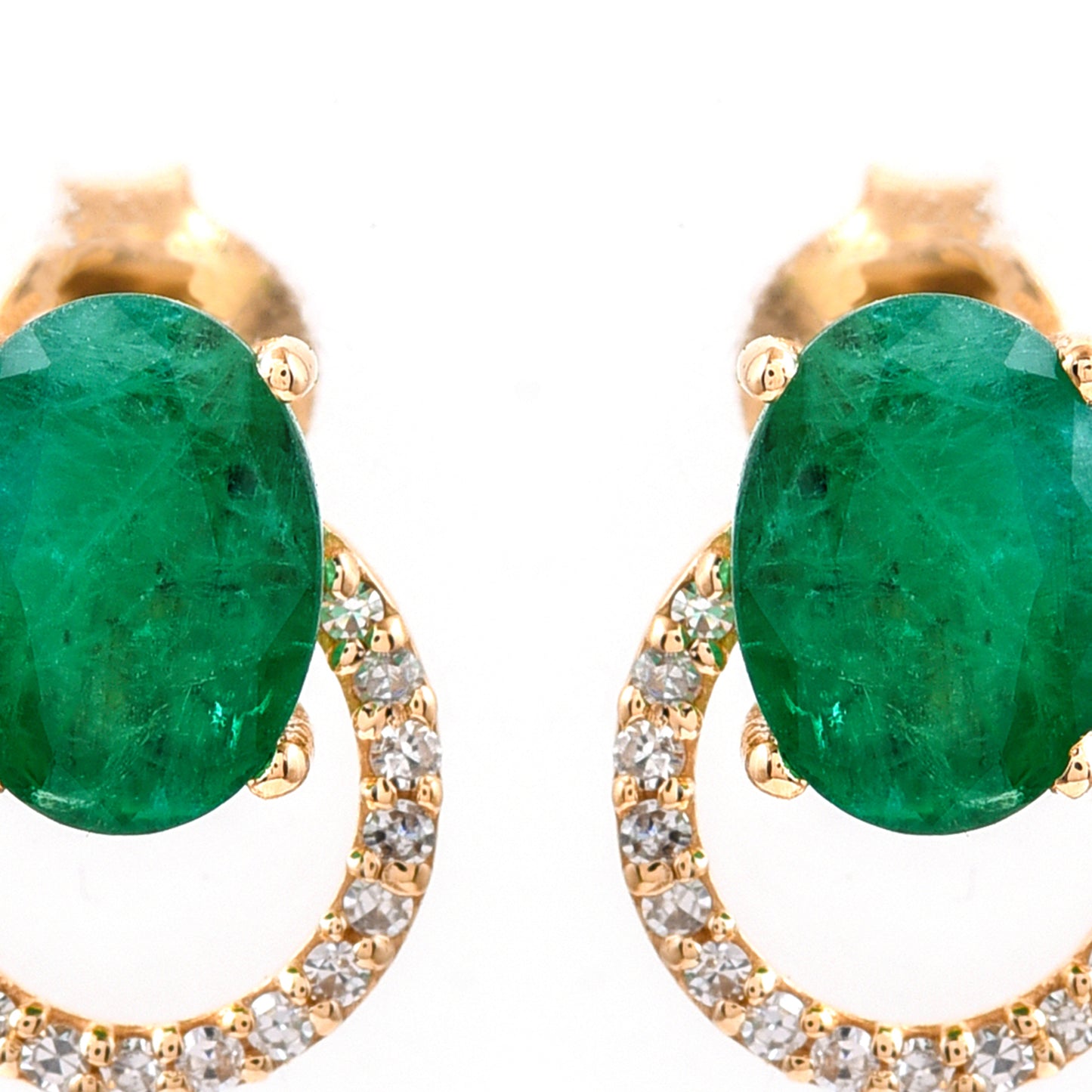 1.71 Ct Oval Mixed Cut Natural Emerald 14K Gold Earrings