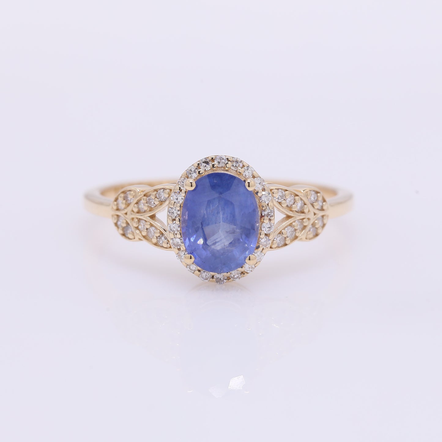 1.28 Ct Oval Mixed Cut Natural Sapphire 14K Gold Ring