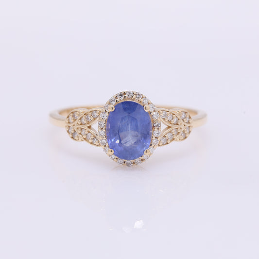 1.28 Ct Oval Mixed Cut Natural Sapphire 14K Gold Ring