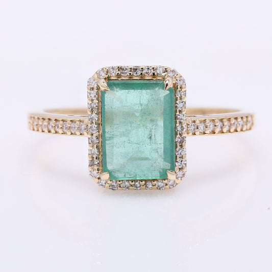 1.71 Ct Octagon Step Cut Natural Emerald 14K Gold Ring