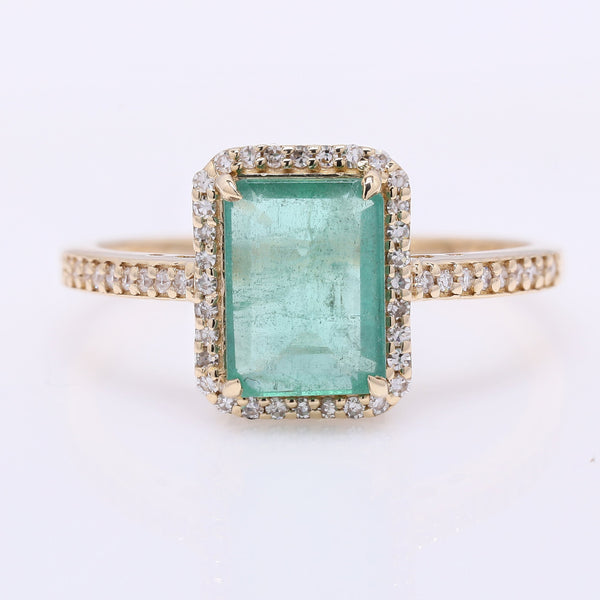 1.71 Ct Octagon Step Cut Natural Emerald 14K Gold Ring
