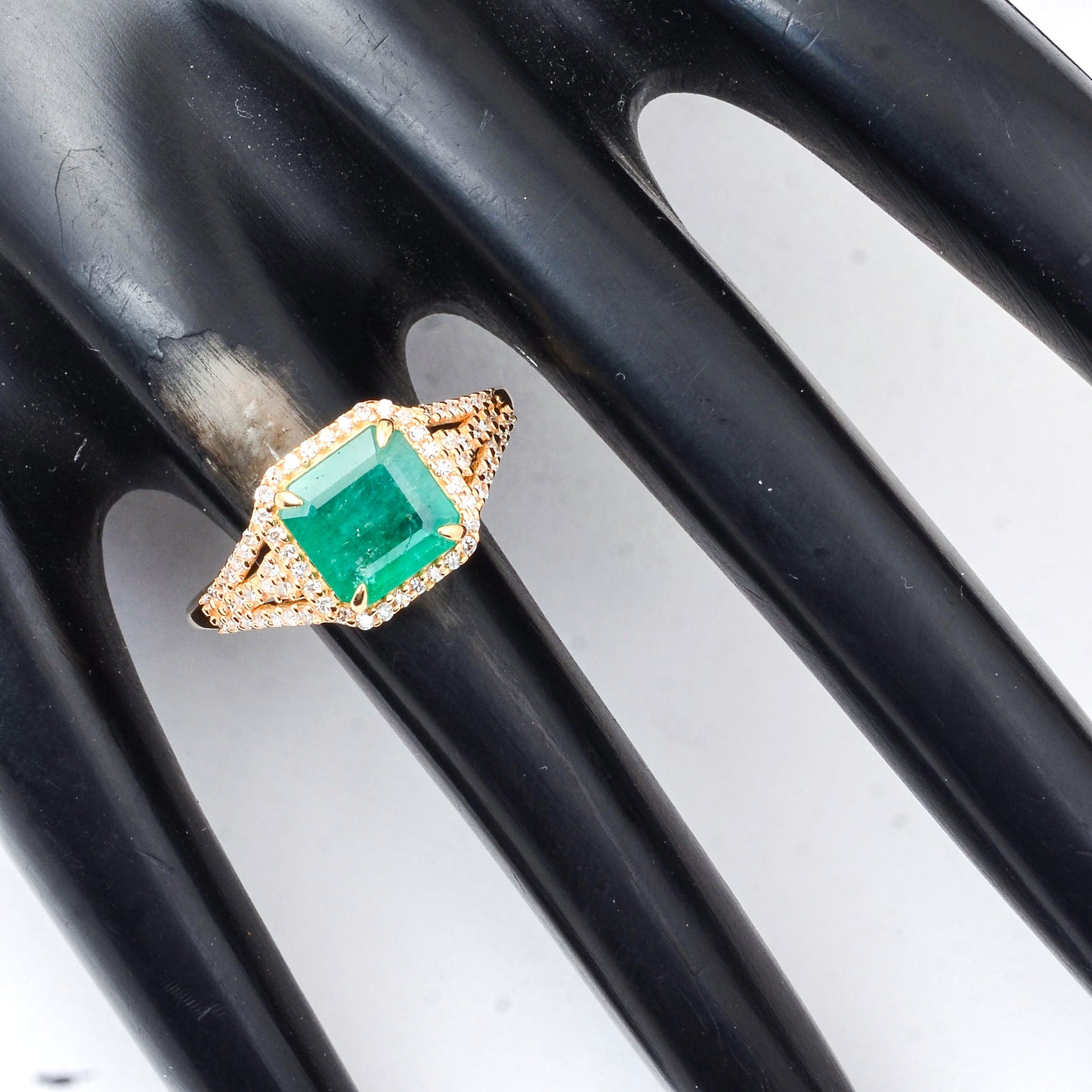 2.06 Ct Octagon Step Cut Natural Emerald 14K Gold Ring